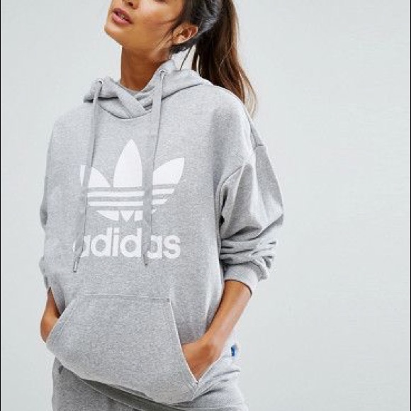 adidas Tops - GREY ADIDAS TREEFOIL HOODIE
